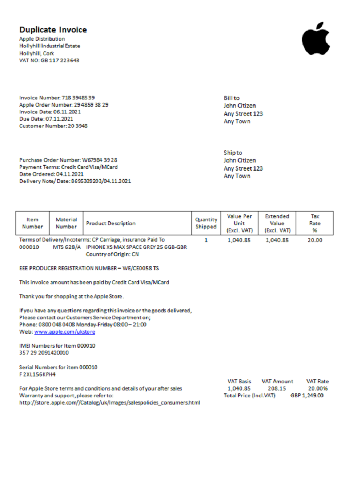 USA Apple invoice PSD template